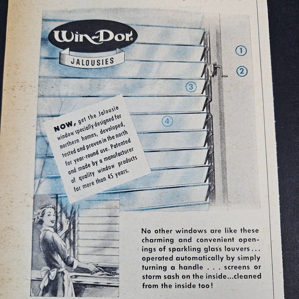1953 Win-Dor Jalousies Hardware‎ Vintage Print Ad Chicago IL Enclosesd Porch